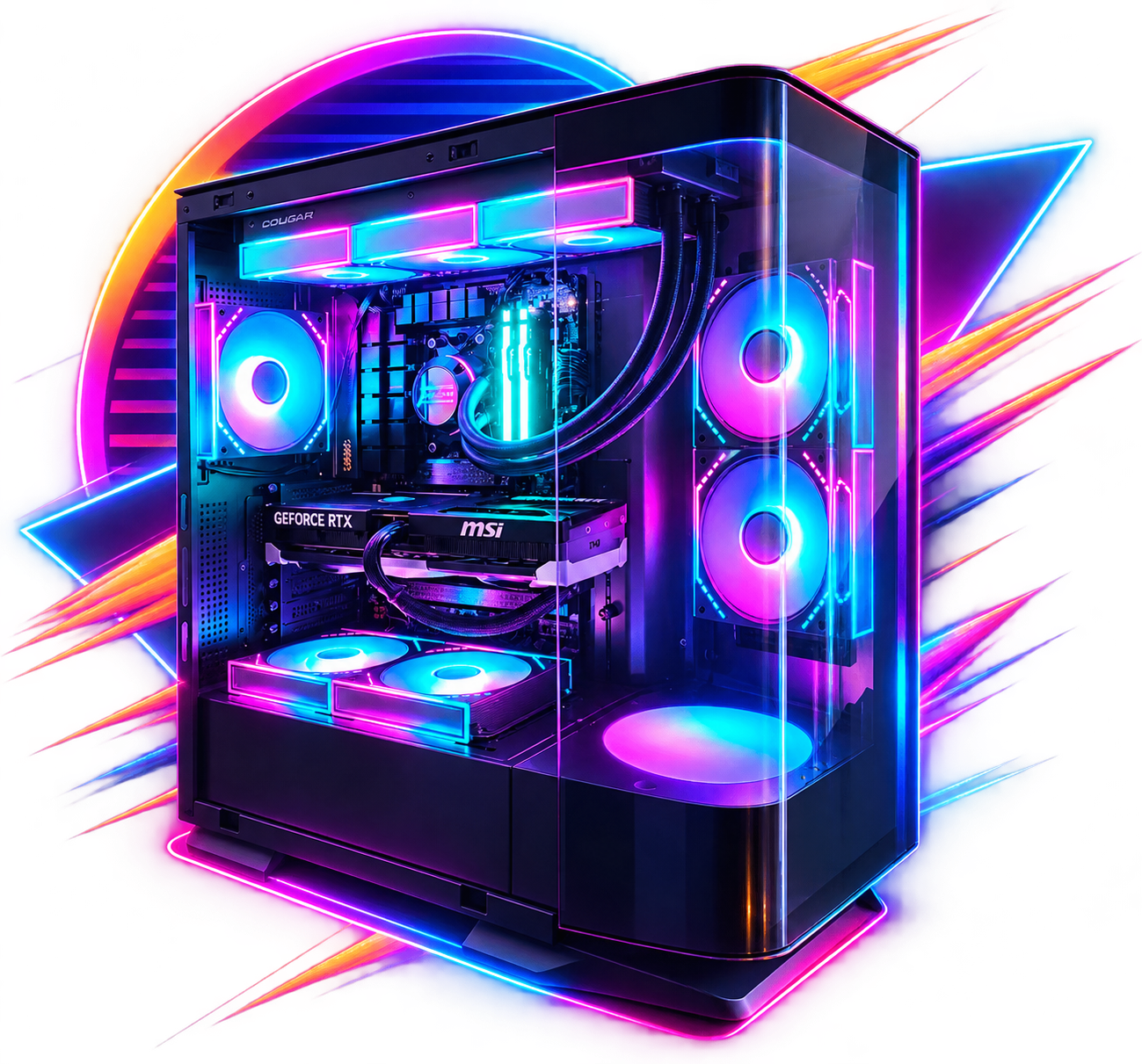 Iconic Forge Master Workstation PC with a Neon Retro theme